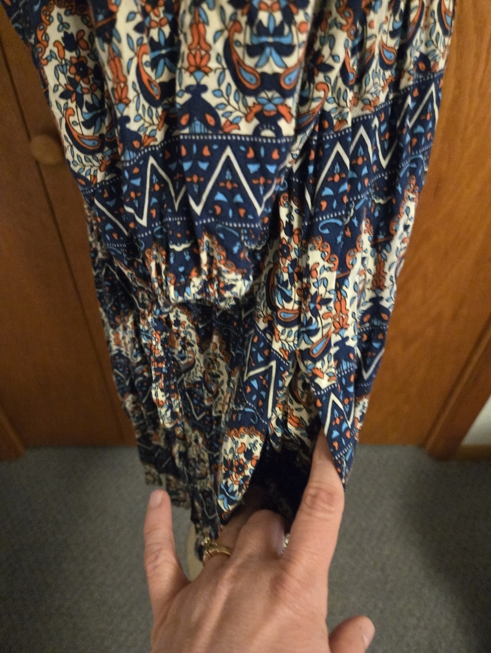 UMGEE Boho Navy Floral Square-Neck Mini Dress With Pockets. Size Large. - Picture 3 of 11